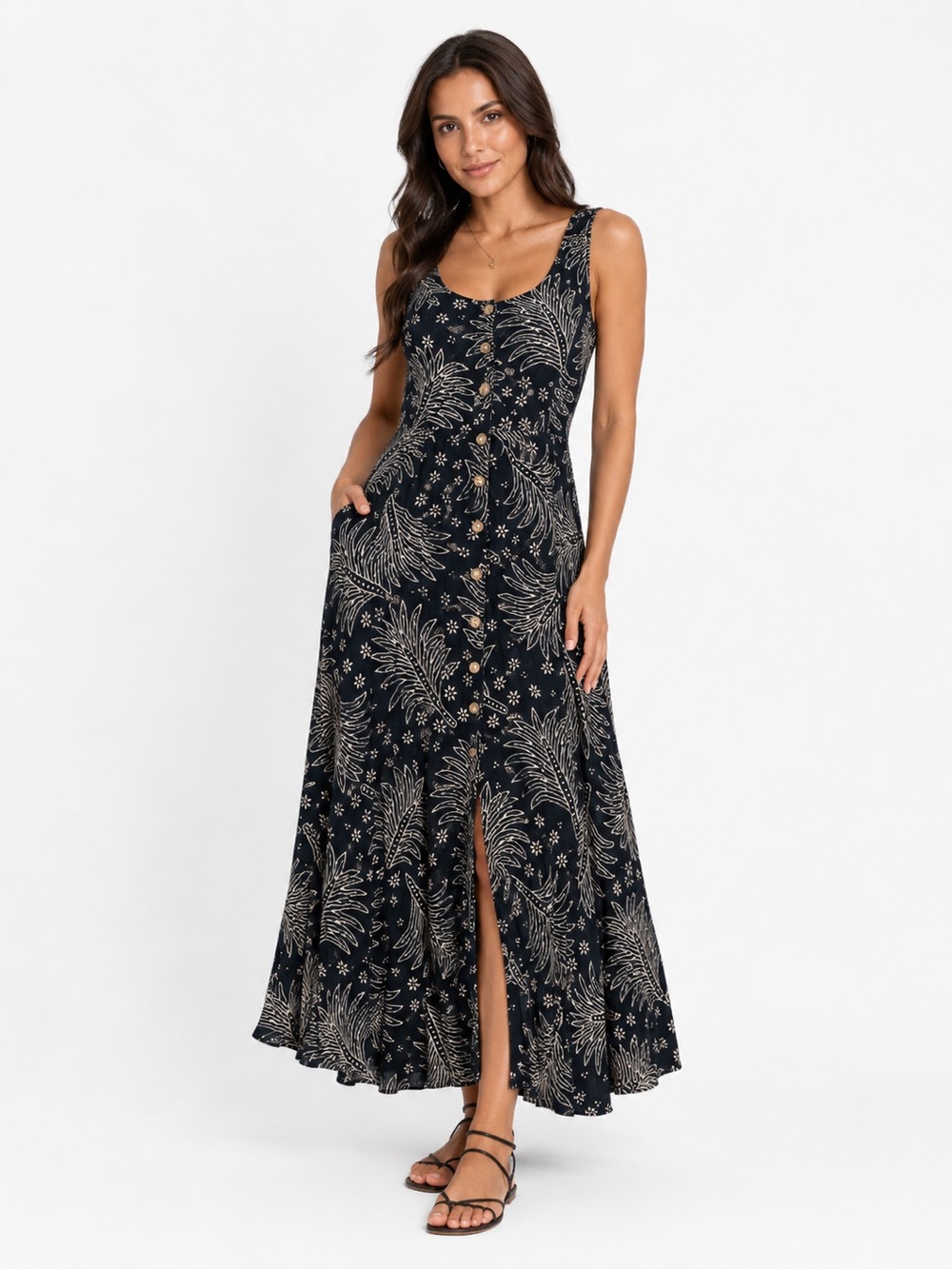 VTG Canvasbacks Lutton Horsfield Black Floral Button-Front Midi Dress Women’s 6